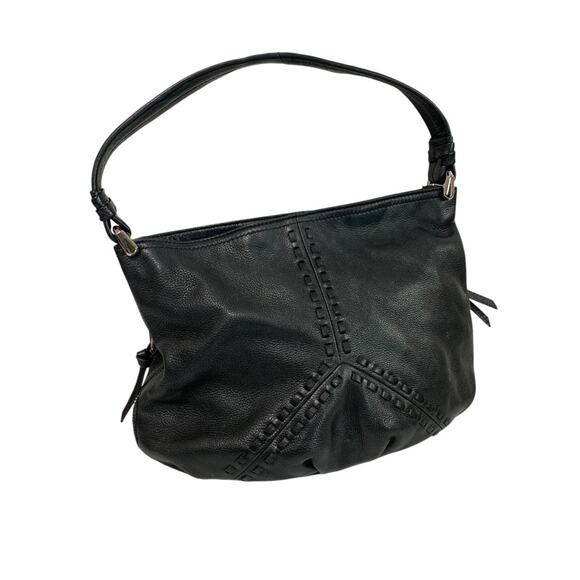 B Makowsky Black Pebbled Leather Shoulderbag Side Zip Pockets - Picture 1 of 11